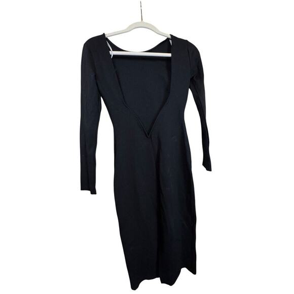 Lulus Womens M Little Black Dress Bodycon Long Sleeve Open V Low Back Midi Party - Picture 1 of 10